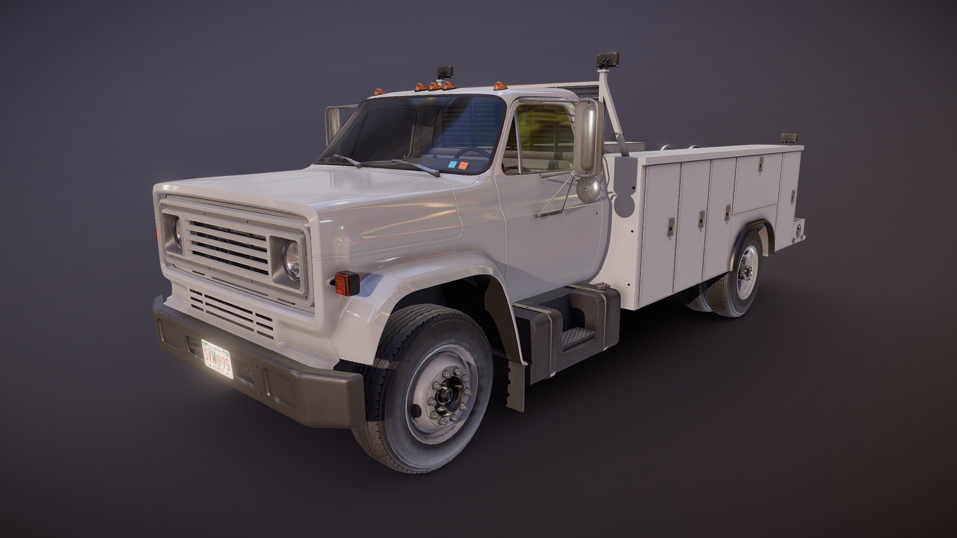 Vintage service truck game ready model.

Full textured model with clean topology.

High accuracy exterior model.

Different tires for rear and front wheels.

Lowpoly interior - 2855 tris 1662 verts

Wheels - 10254 tris 6132 verts

Full model - 56801 tris 33662 verts.

High detailed rims and tires, with PBR maps(Base_Color/Metallic/Normal/Roughness.png2048x2048 )

Model ready for real-time apps, games, virtual reality and augmented reality.

Asset looks accuracy and realistic and become a good part of your project 3d model