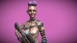 Scavenger Silvya hair, leather, apocalyptic, post, pink, old, sniper, girl, pbr, gun, lady