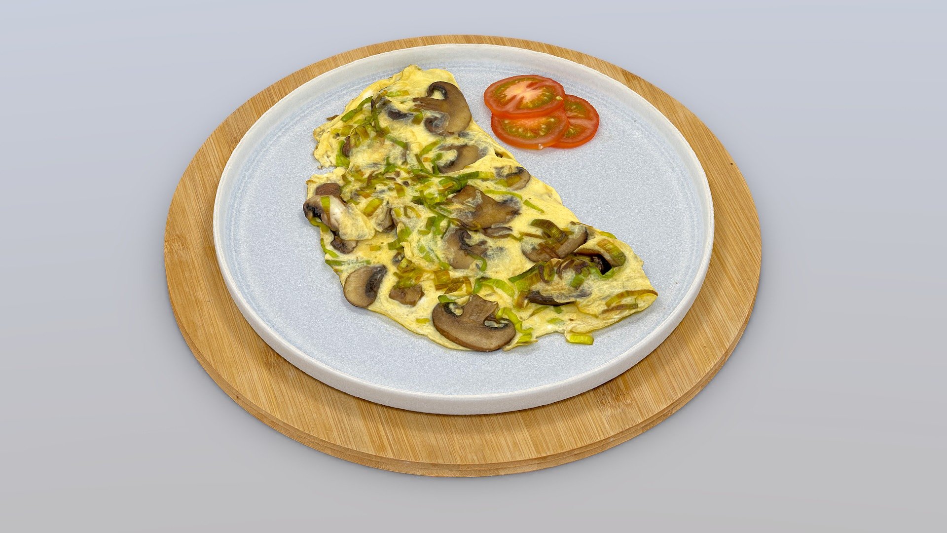 Breakfast for Saturday: Mushroom, Spring onion, Omelette




Stay updated! Follow me on LinkedIn and  Instagram

Explore the Food Metaverse in AR/VR on Zoltanfood.com

Want to show support? Become a patron on [Patreon](https://www.patreon.com/zoltanfood

3D High Quality scan for Augmented Reality, Mixed Reality, Virtual reality, Near-Life Reality  (High and Low poly) - Breakfast for Saturday: Omelette - Buy Royalty Free 3D model by Zoltanfood 3d model