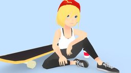 Skater girl kids, skateboard, girl, cartoon, blender, lowpoly, female, simple