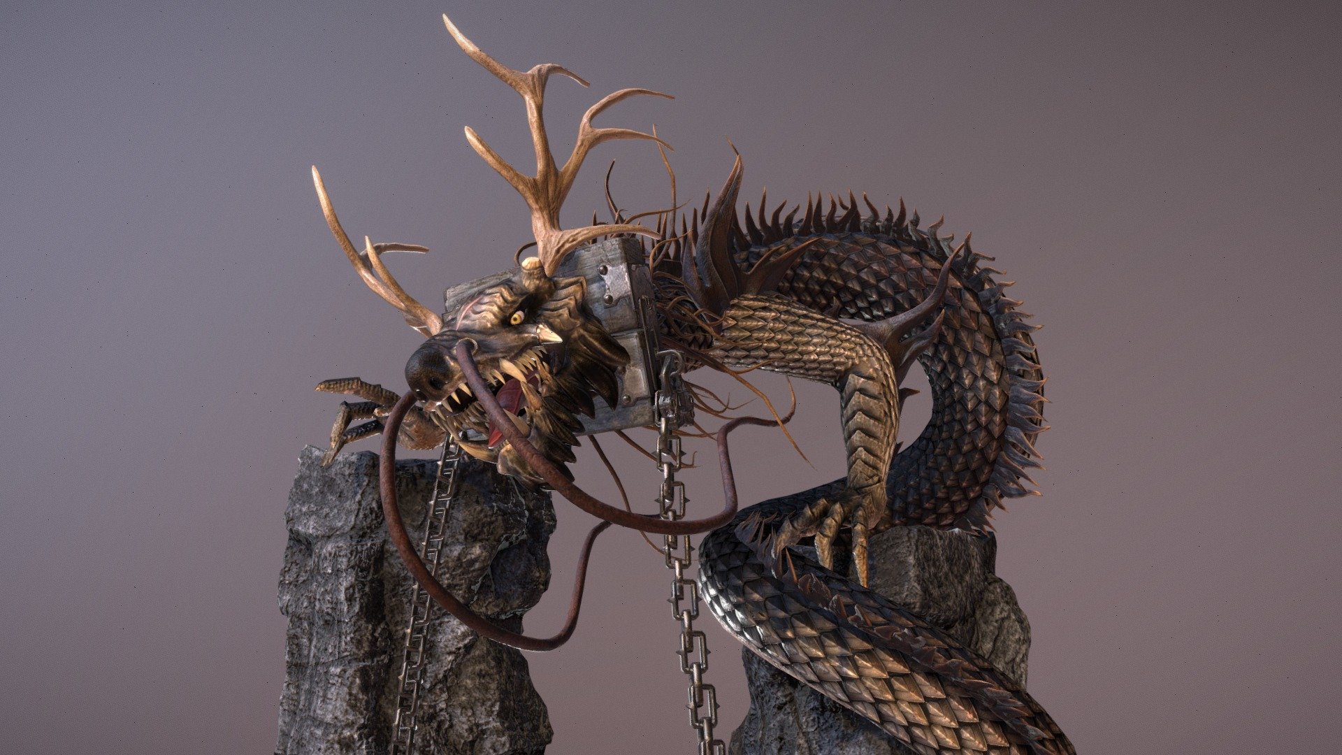 A japnenese inspired serpent dragon design. A sculpture on which I tried new brushes and tools. It came out cool enough that I decided to do a quick retopology and paint the whole thing 3d model