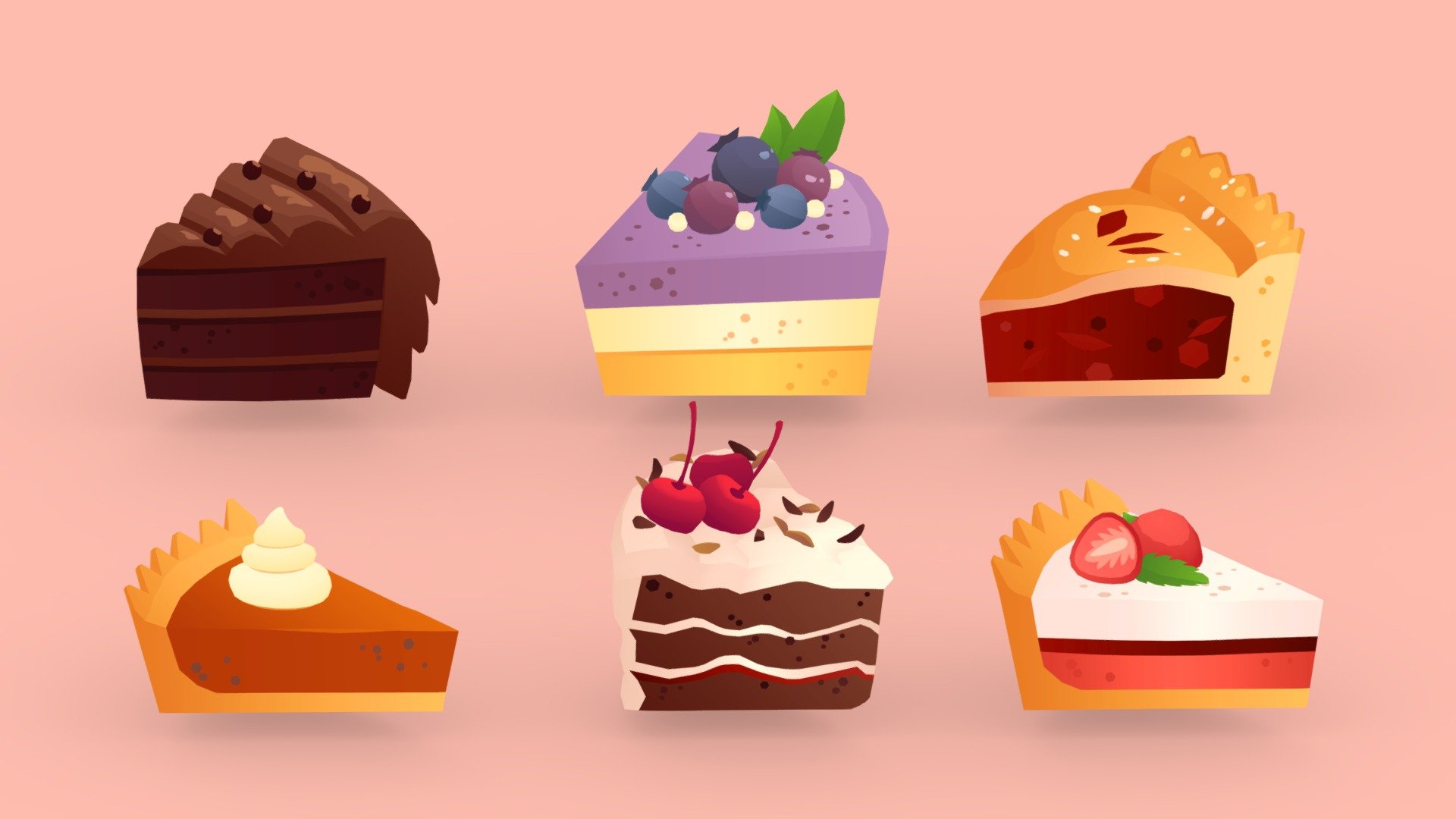 cute cakes and pies pack.

Textured with gradient atlas, so it is performant for mobile games and video games.

Like a few of my other assets in the same style, it uses a single texture diffuse map and is mapped using only color gradients. 
All gradient textures can be extended and combined to a large atlas.

There are more assets in this style to add to your game scene or environment. Check out my sale.

If you want to change the colors of the assets, you just need to move the UVs on the atlas to a different gradient.
Or contact me for changes, for a small fee.

I also accept freelance jobs. Do not hesitate to write me. 

*-------------Terms of Use--------------

Commercial use of the assets  provided is permitted but cannot be included in an asset pack or sold at any sort of asset/resource marketplace.*

9213140

5207418 - Cartoon Cakes And Pies - Buy Royalty Free 3D model by Stylized Box (@Stylized_Box) 3d model