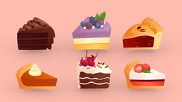 Cartoon Cakes And Pies food, toon, cute, cake, pie, kitchen, fall, kawaii, gradient, cartoon, game, lowpoly, low, poly, stylized