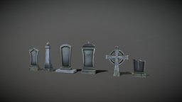 Stylized lowpoly graveyard headstones PBR asset graveyard, tombstone, dead, painted, cemetery, grave, headstone, moss, handpainted, asset, game, lowpoly, low, poly, stone, halloween, tomb, hand, horror, zombie