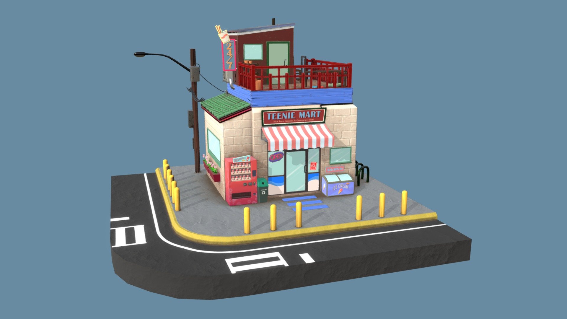 Teenie Mart diorama:
Senior Student Capstone Project for Digital Worlds Institute at the University of Florida
Convergence 2022

https://www.behance.net/gallery/134733101/Teenie-Mart - Teenie Mart - Convenience Store - 3D model by cal.cheung (@calcheung) 3d model