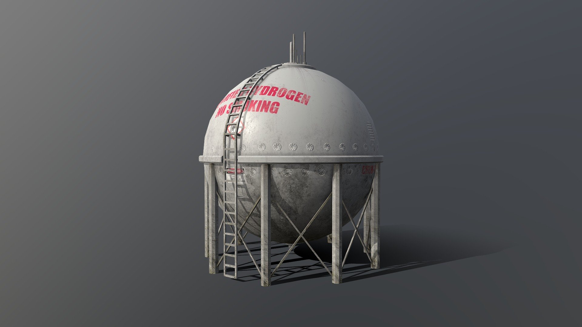 Liquid Hydrogen Spherical Industrial Storage Tank

Created in Blender 2.79/2.80

Textured in Substance Painter 2

2K Resolution

BaseColor, Metallic, Roughness, Normal Maps + Height Map if you wish to use that also

Low Poly Model

Tested in 2.80 with the EEVEE Render engine

Nice Asset for your project

Detailed Model

Easily duplicate this Model for a rack of tanks to fill out your scene

Please note if you are using EEVEE:

You may need to go into the Render Properties Tab - Performance - Enable High Quality Normals

Approximate Real World Scale Applied

3 Formats provided:  .blend , Fbx , Obj  + All Textures

Thanks for your interest &amp; support!

MagicCGIStudios - Liquid Hydrogen Spherical Storage Tank - Buy Royalty Free 3D model by MagicCGIStudios 3d model