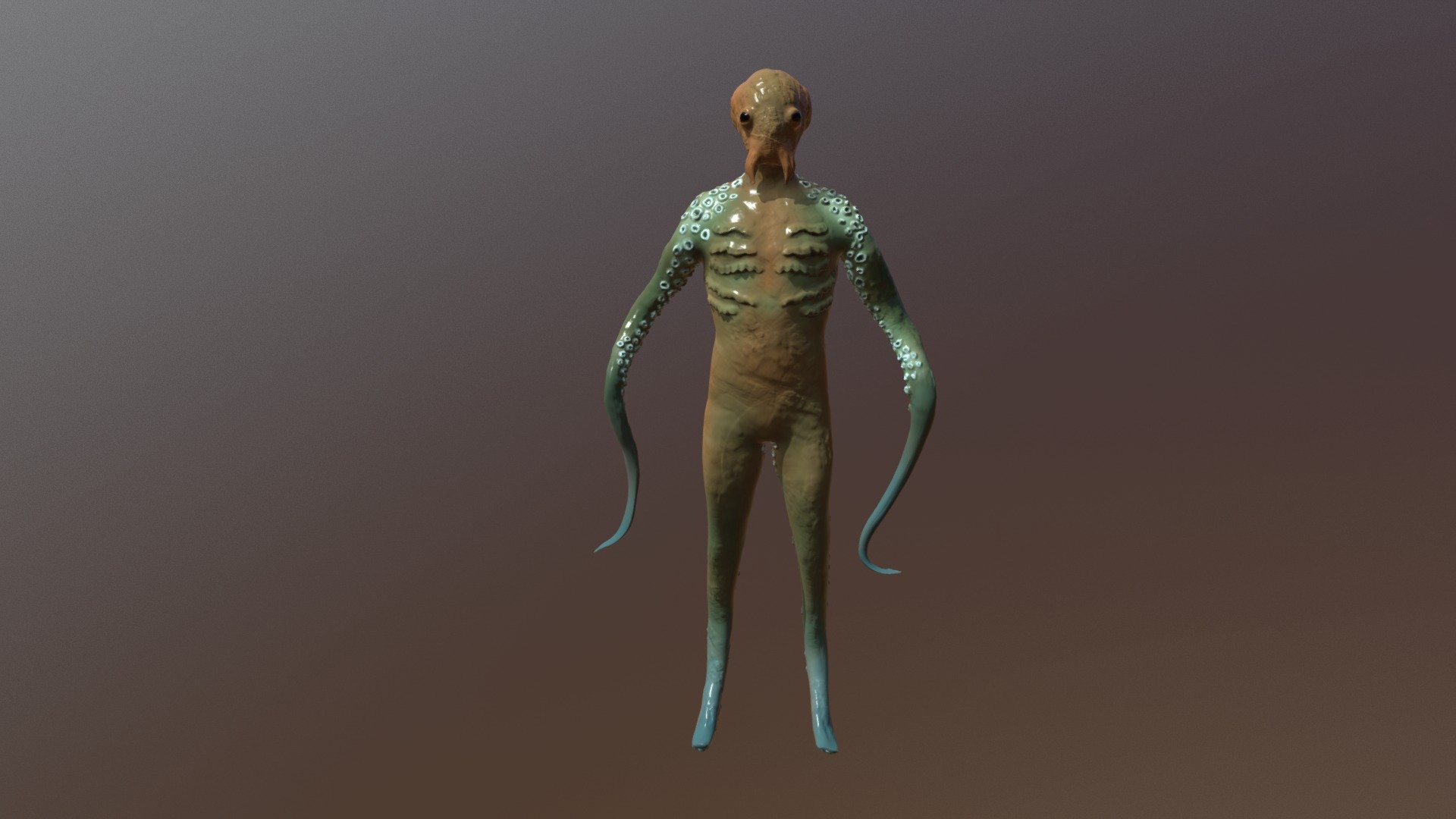 I made this for my portfolio. It's my first 3D model, and I look forward to making more. Its an octopus-man hybrid. Could be used for the horror genre, or an indie sea related game 3d model