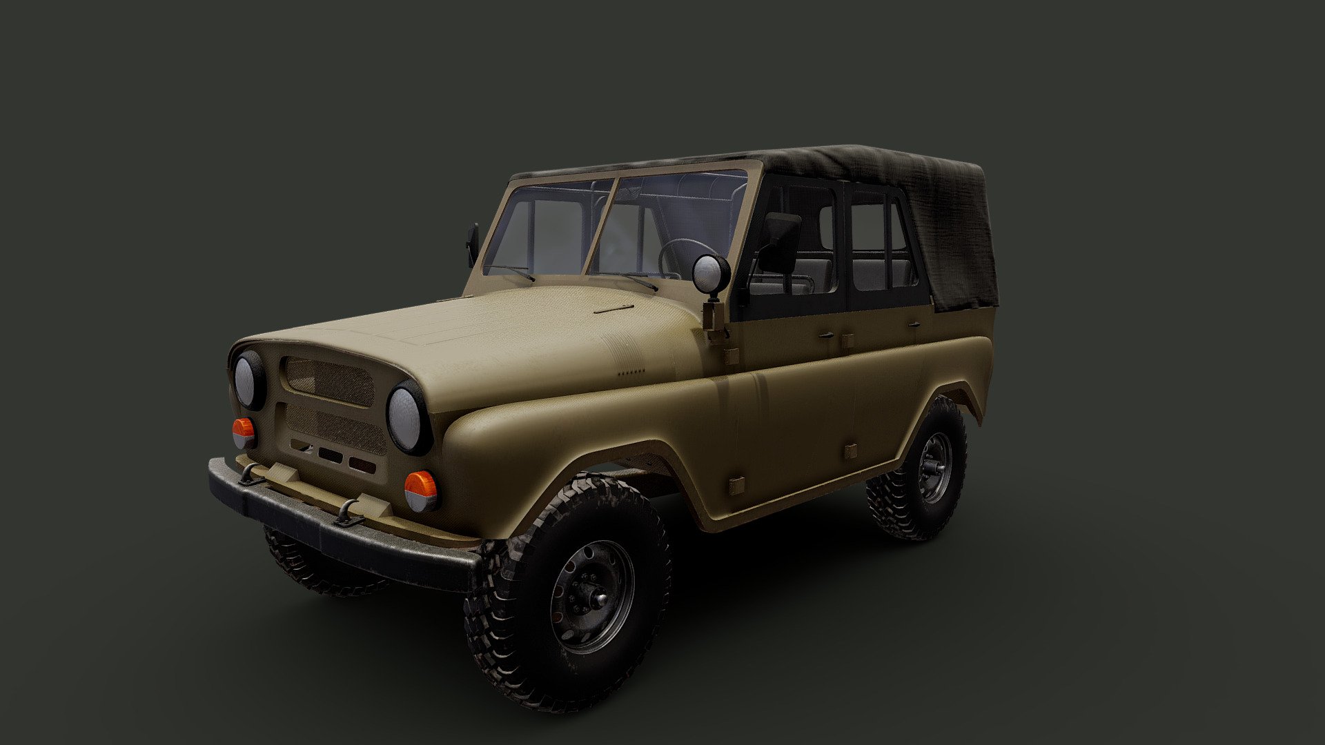 The UAZ-469 is an off-road military light utility vehicle manufactured by UAZ. It was used by Soviet and other Warsaw Pact armed forces, as well as paramilitary units in Eastern Bloc countries. In the Soviet Union, it also saw widespread service in state organizations that needed a robust and durable off-road vehicle. Standard military versions included seating for seven personnel 3d model
