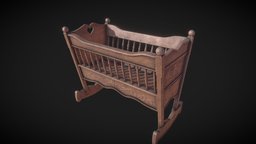 Cradle baby, crib, used, old, cradle, bassinet, substancepainter, substance, wood