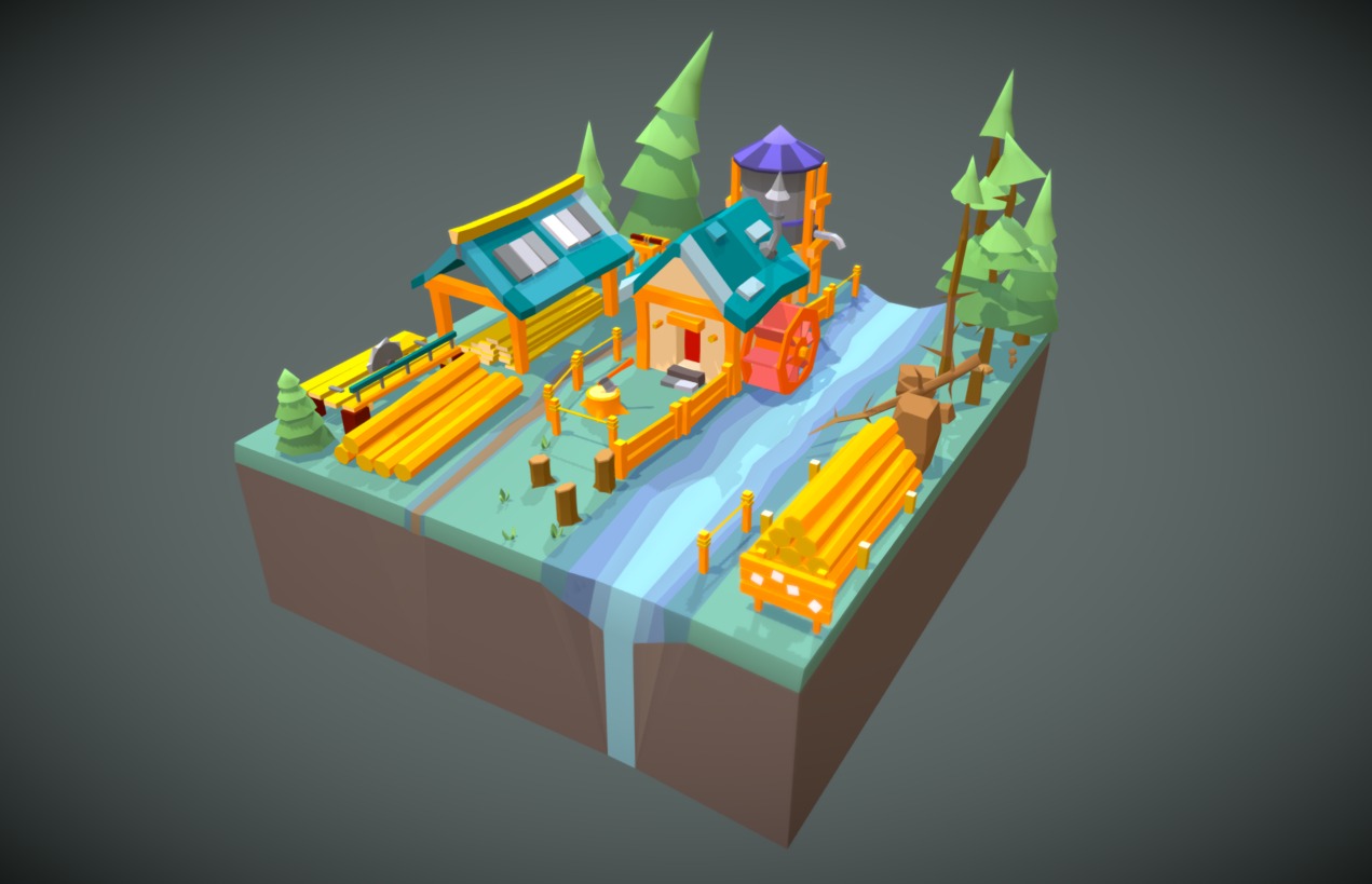 Low Poly game assets - forest and sawmill collection   This is available on the Unity Asset Store: -link removed-#!/content/76639 - Sawmill in the forest - 3D model by Artcircle 3d model