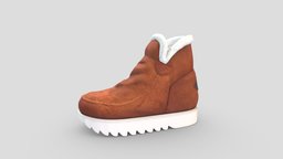 Fur Lining Winter Ankle Snow Boots leather, winter, trim, snow, camel, brown, shoes, boots, fur, ankle, warm, cozy, lining, mocasin, pbr, low, poly, female, male