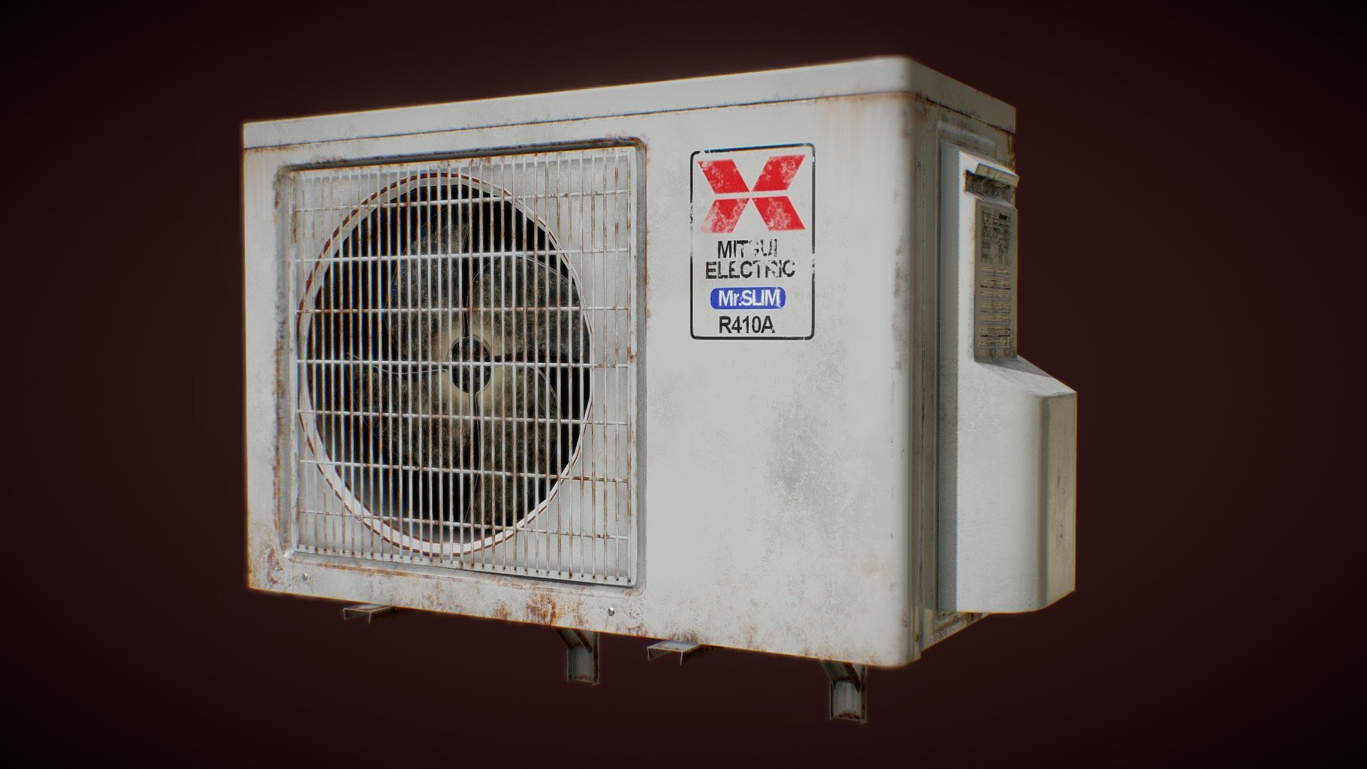 This is a model of a split-system air conditioner's rusted outdoor metal cabinet that contains the condenser and compressor. 

This model has been created with PBR work flow 3d model