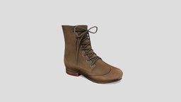 Brown Casual Worn Short Boots short, leather, up, brown, cowboy, western, shoes, boots, ankle, combat, cowgirl, suede, lace, uni, character, pbr, low, poly, female, male