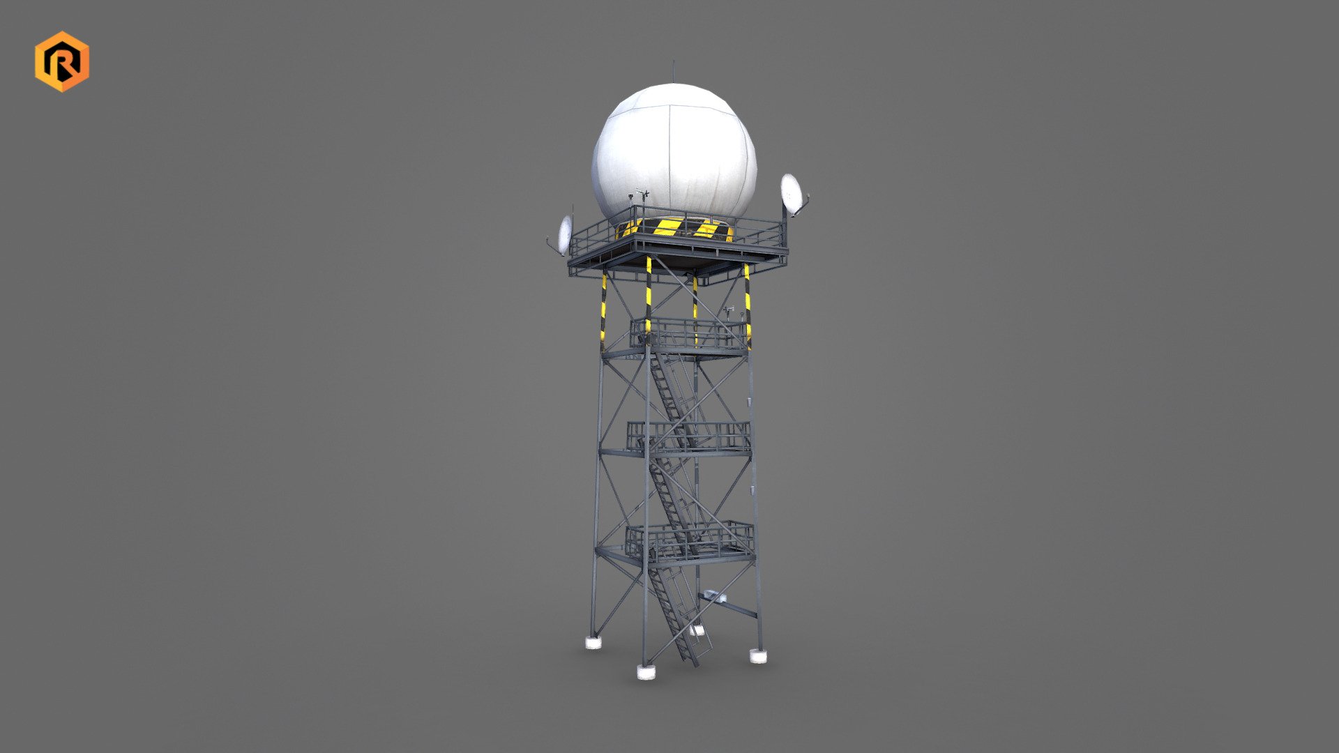 Low-poly 3D model of Radar Tower.

It is best for use in games and other VR / AR, real-time applications such as Unity or Unreal Engine.

It can also be rendered in Blender (ex Cycles) or Vray as the model is equipped with proper textures.  

You can also buy this model in a bundle: https://skfb.ly/ovQJB

Technical details:

- 2048 x 2048 Diffuse and AO texture set

- 1998 Triangles

- 1577 Vertices

- Model is one mesh.

- Model completely unwrapped.

- Pivot point centered at world origin.

- All nodes, materials and textures are appropriately named
- Lot of additional file formats included (Blender, Unity, Maya etc.)

More file formats are available in additional zip file on product page.

Please feel free to contact me if you have any questions or need any support for this asset.

Support e-mail: support@rescue3d.com - Weather Radar Tower - Buy Royalty Free 3D model by Rescue3D Assets (@rescue3d) 3d model