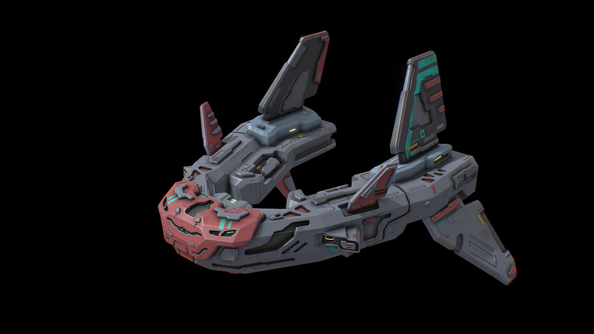 Sci fi V fighter spaceship 3d model.

18 438 tris.

File formats - blend (2.91.2), fbx, obj

Ready for games and other real time applications.

PBR textures - 4096x4096 png format

Base color map,

Normal map,

Roughness map,

Metallic map ,

Ambient Occlusion map,

Emissive map,

Also included Substance painter texture maps presets for:

Unreal Engine 4,

Unity (Standart Metallic) 3d model