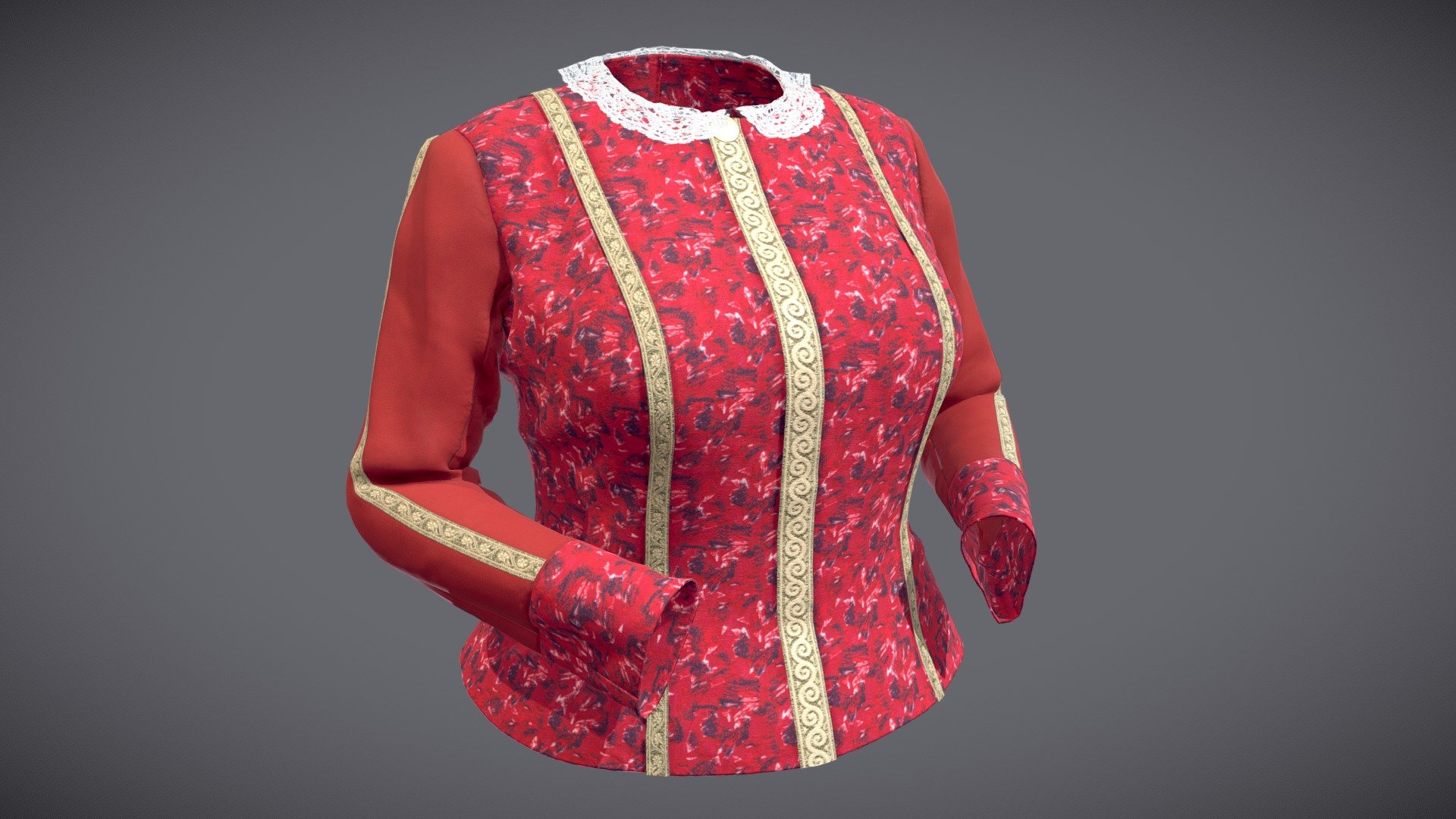 The 3D model presents a digital twin of a theatrical costume for a play by A.N. Ostrovsky. The garment was modelled by using historical block patterns, 2D scans of textile materials and 3d scans of contemporary actors. Anthroscan, Clo3D, 3dsMax, PixPaint and SubstancePainter software programs were applied.

The authors of the 3D model are Aleksei Moskvin  and Mariia Moskvina  (Saint Petersburg State University of Industrial Technologies and Design).

The authors thank prof. Victor Kuzmichev (Ivanovo State Polytechnic University), faculty members and students of Ivanovo State Polytechnic University and their colleagues from Ivanovo State Museum of Local History named after D.G. Burylin for providing data required for 3D modelling.

Find more historical costumes at
https://sketchfab.com/alekseimoskvin1
https://sketchfab.com/mariia89
https://sketchfab.com/K_SH_I_IVGPU
https://independent.academia.edu/AlekseiMoskvin
https://www.researchgate.net/profile/Aleksei-Moskvin - 1861 Jacket (Belotelova) - Download Free 3D model by Aleksei Moskvin (@alekseimoskvin1) 3d model