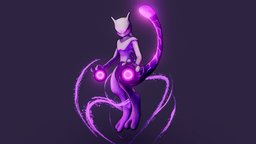 Mewtwo pokemon, purple, mewtwo, character, handpainted, blender, stylized, magic