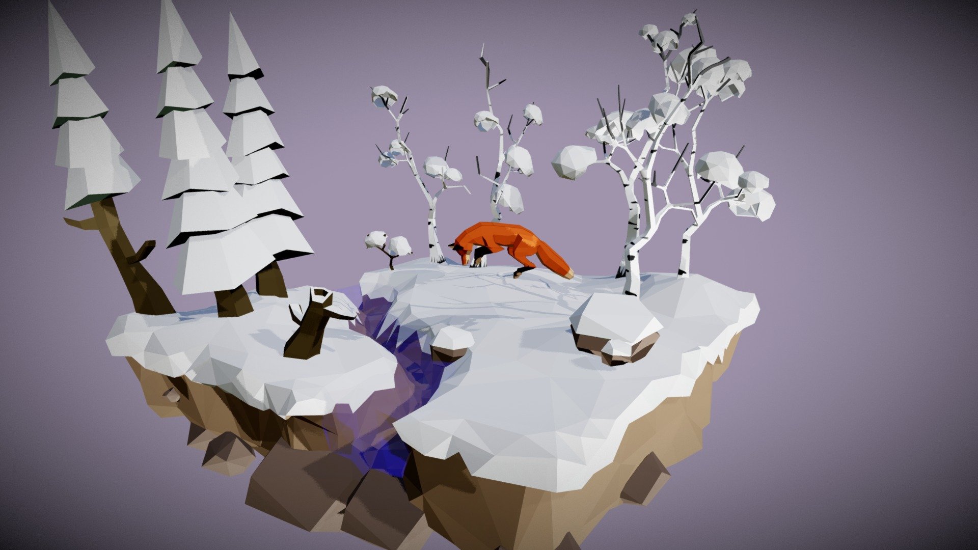 Low poly winter scene with jumping fox. Modelled in #Blender - winter scene - Buy Royalty Free 3D model by grant.abbitt 3d model