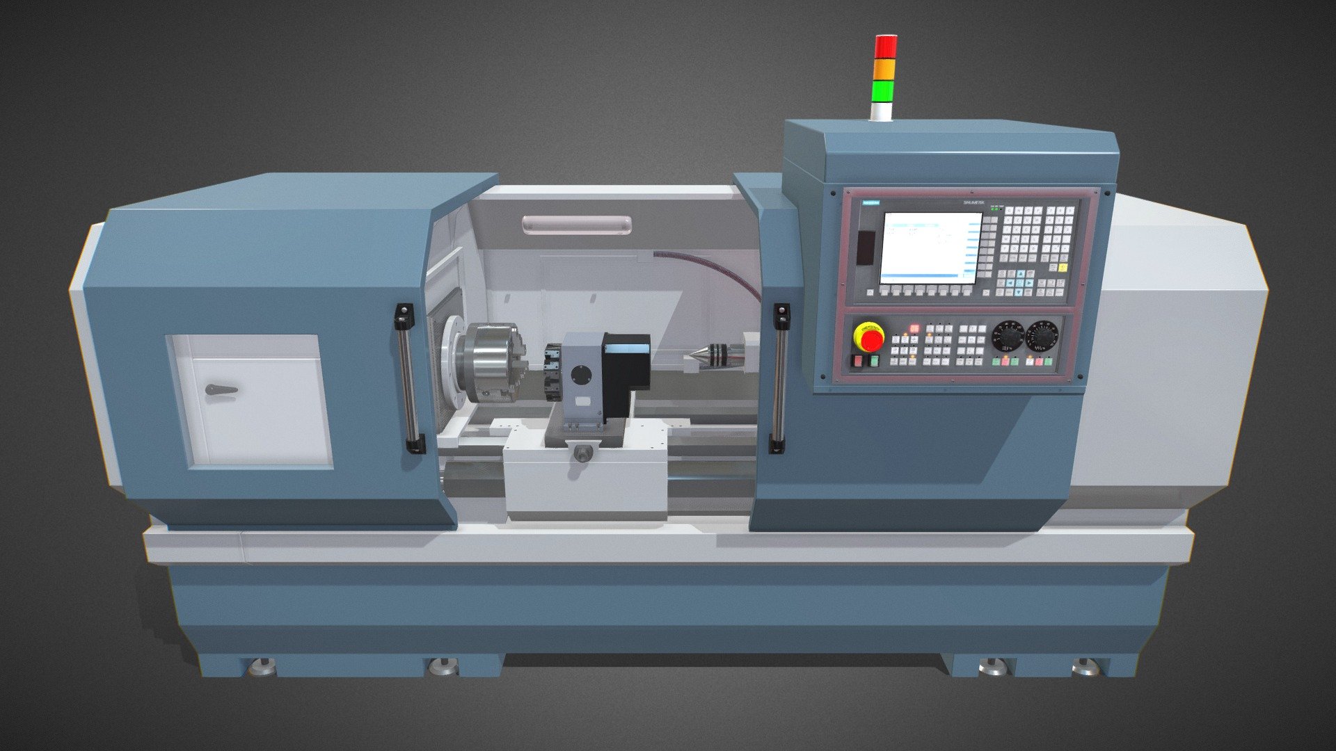 CNC Lathe SMTCL KE80 2000 this high-quality 3d model for displaying in production, for frame rendering and movie animation 

Info: 
1) Included texture 2 pieces 
2) contains Multi materials 
3) all objects and materials have names so you don’t get confused 
4) Rigged only Helpers front arm manipulator 
5) scale of all details (100,100,100) 
6) contain different file formats, fbx, obj, 3ds, 3ds max, stl, mb, Blender 
7) included customized scenes in Vray, Fstorm
8) if you liked the model, then do not forget to put likes :-) - CNC Lathe SMTCL KE80 2000 Horizontal - Buy Royalty Free 3D model by omg3d 3d model