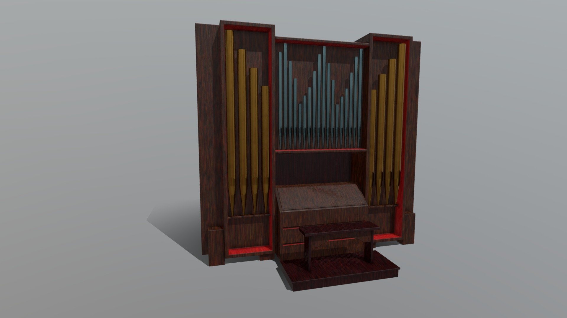 A stylish Church Organ with red and dark brown panelling.  The sort of thing that would look great in a Rammstein video ;-) - Church Organ - Buy Royalty Free 3D model by Palindrome (@Serra73) 3d model