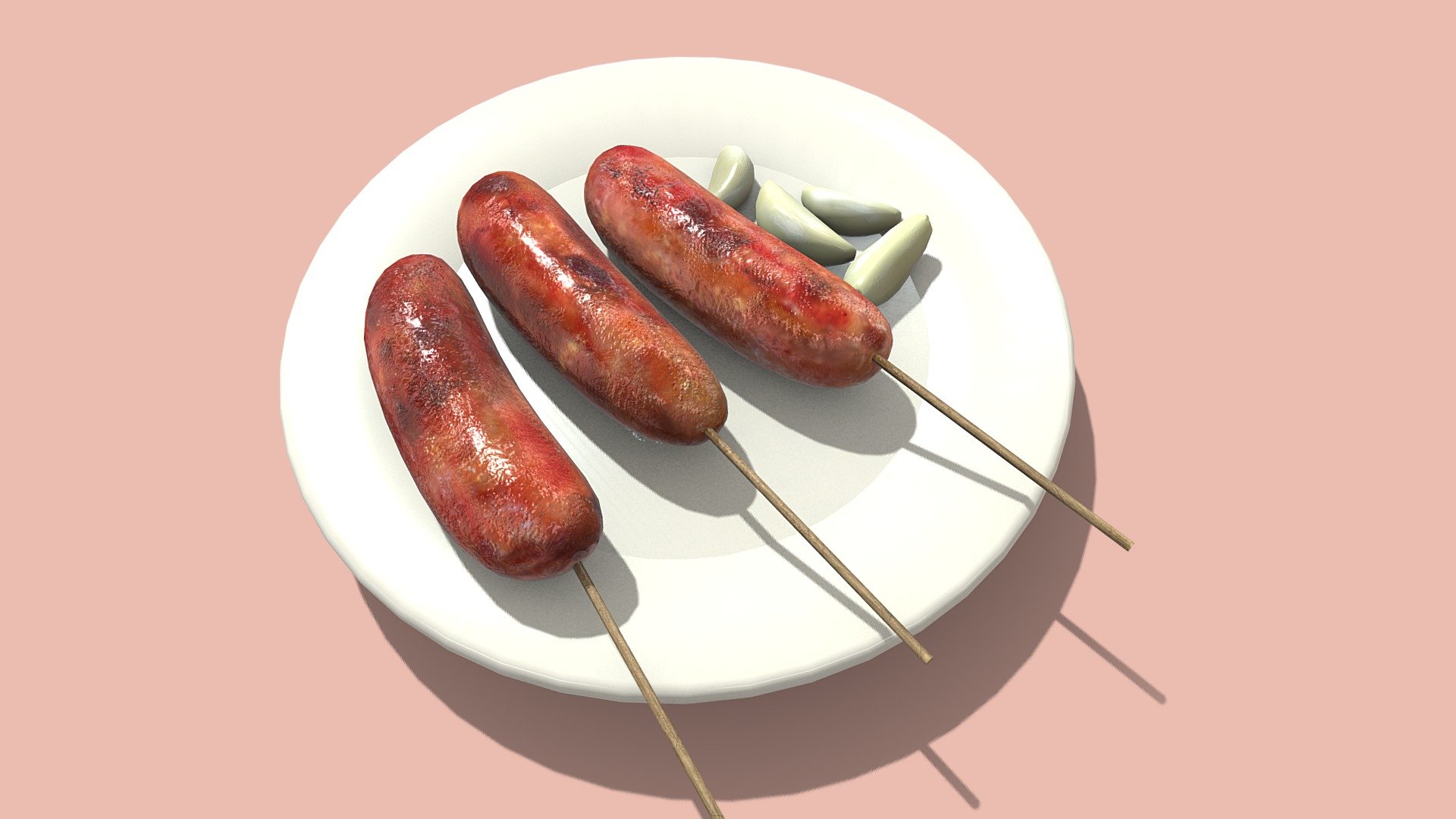Hi~ It is a Asia food_Sausage

It has 1707 Polys and 1640 Vertex.
It can be used in game,VR,AR,CG. 

It have 5 textures(PBR)

2048*2048 size

BaseColor1
Ao1
Metallic1
Normal1
Roughness*1

Display pics use Marmoset Toolbag to render.

I hope you like it~

Thank you.If you have any question , please tell me 3d model