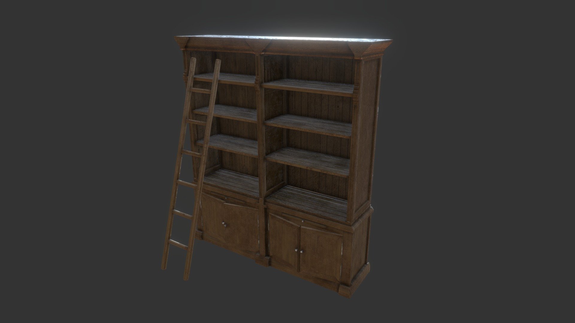 A vintage reclaimed pine bookcase with ladder. Early 20th century but mimics woodworking techniques from early medieval English Oak pieces, whilst combining them with Victorian &amp; Neo-Roman stylings.
Asset Is game ready and additional texture sets are available for use in Ue4 and Unity 3d model