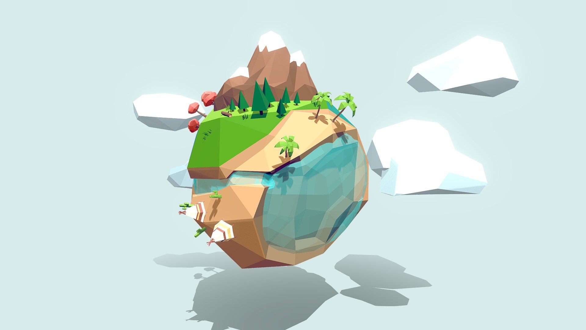 Mini world made in blender 2.8 and render in Eevee - Low Poly Planet + Blend File - Buy Royalty Free 3D model by William Santacruz (@williamsantacruz3d) 3d model