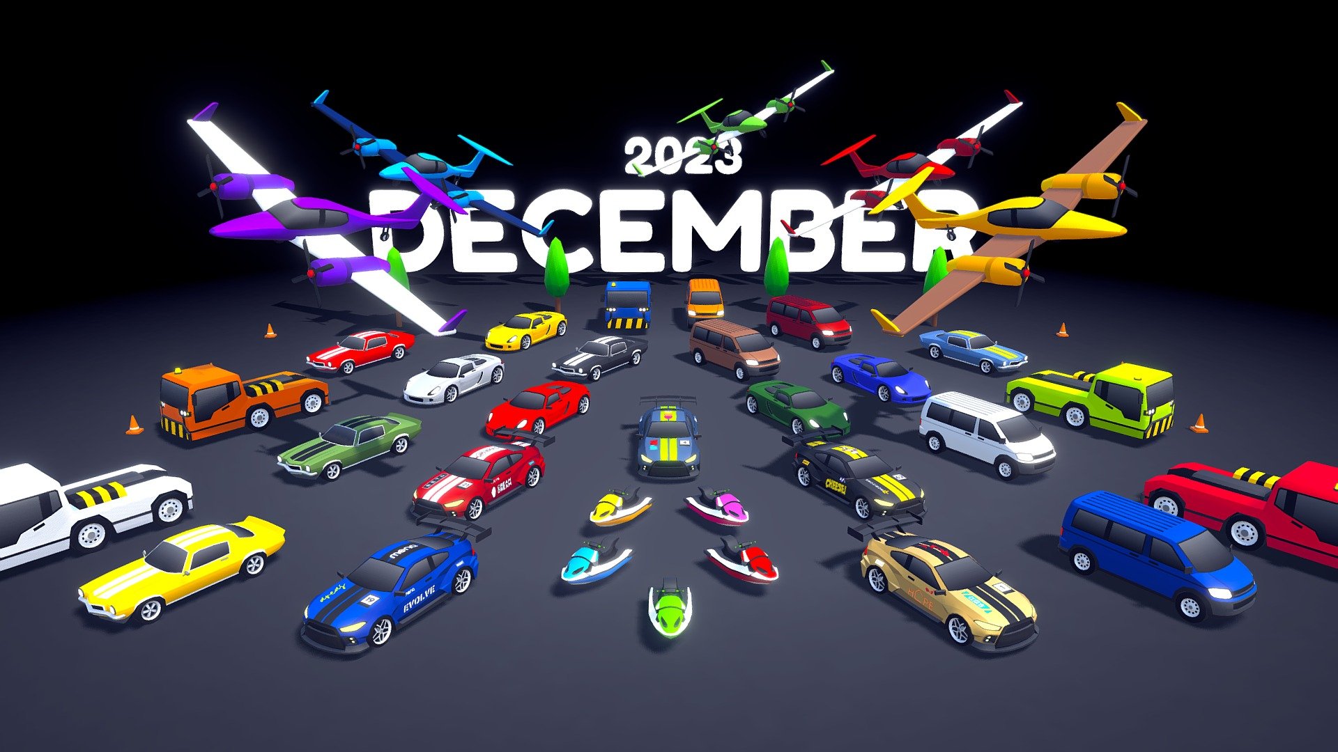 First of all, we apologize for the delay in the update of this month. This is the December update of ARCADE: Ultimate Vehicles Pack. All these cars are now available in Sketchfab, Unity Asset Store and Mena's website.

This update includes 7 new vehicles. We hope you like it.

Best regards, Mena.

 - DECEMBER 2023: Arcade Ultimate Pack - 3D model by Mena (@MenaStudios) 3d model