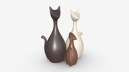 Abstract Animal Cat Ceramic Figurine Set cat, toy, set, figure, porcelain, decorative, ceramic, figurine, souvenir, statue, 3d, art, pbr, design, animal, decoration, abstract, sculpture