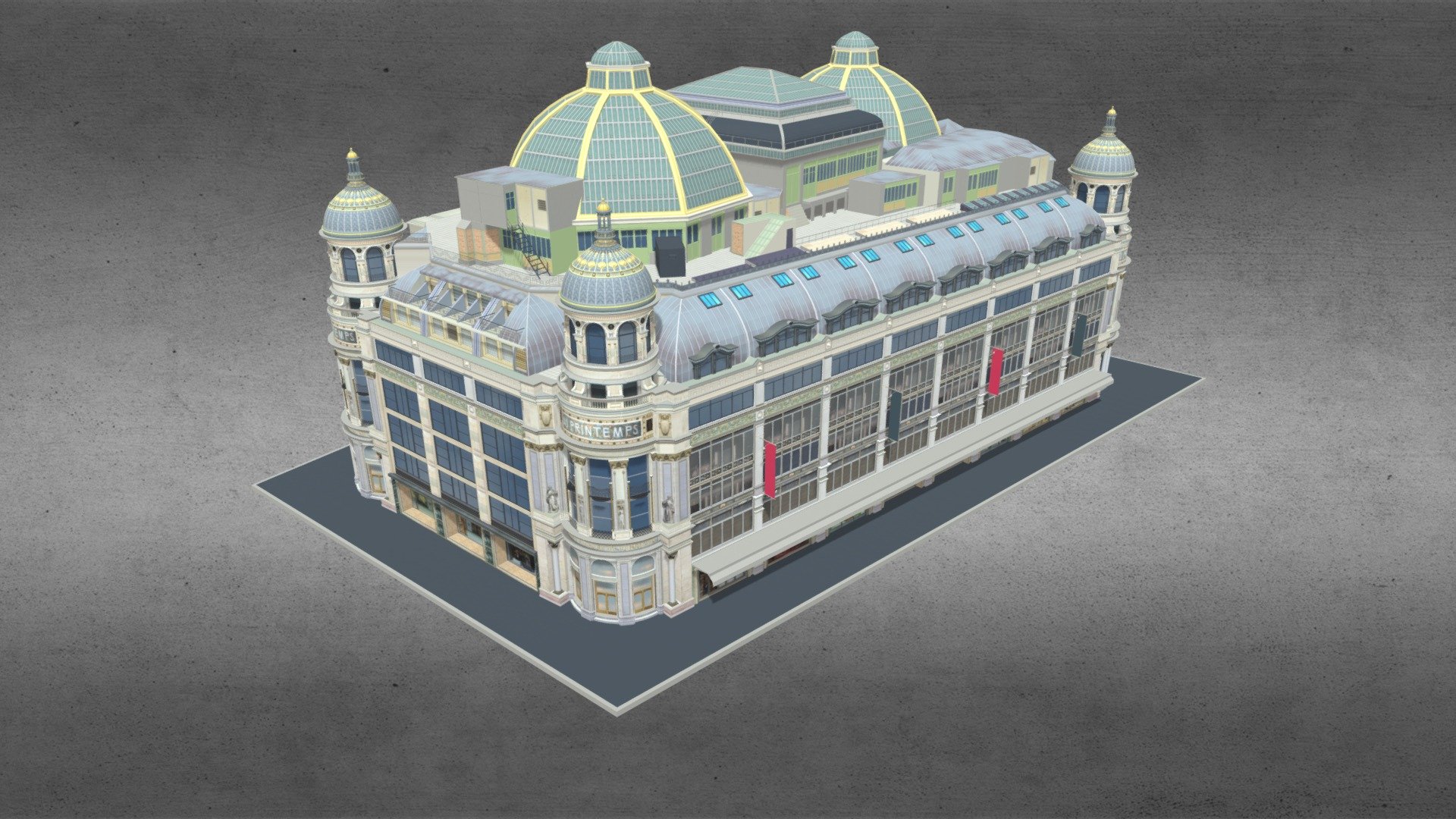 Grands Magasins Printemps Boulevard Haussmann Paris 02
Originally created with 3ds Max 2022 and rendered in V-Ray 5.0.

Total Poly Counts:
Poly Count = 199577
Vertex Count = 239301 - Grands Magasins Printemps Boulevard Haussmann 02 - 3D model by nuralam018 3d model