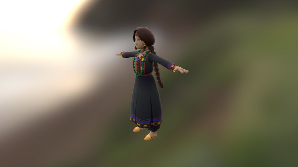 The protagonist for my final year game project inspired by South Asian Culture! It's a fantasy, action-adventure 3d-platformer. The story follows a 12 year old girl, Kashmala (shortened to Mala), on a journey to save her grandma. I did this model in september 2016. Hopefully I'll revisit her character some day and work on redesigning and trying a high poly version 3d model