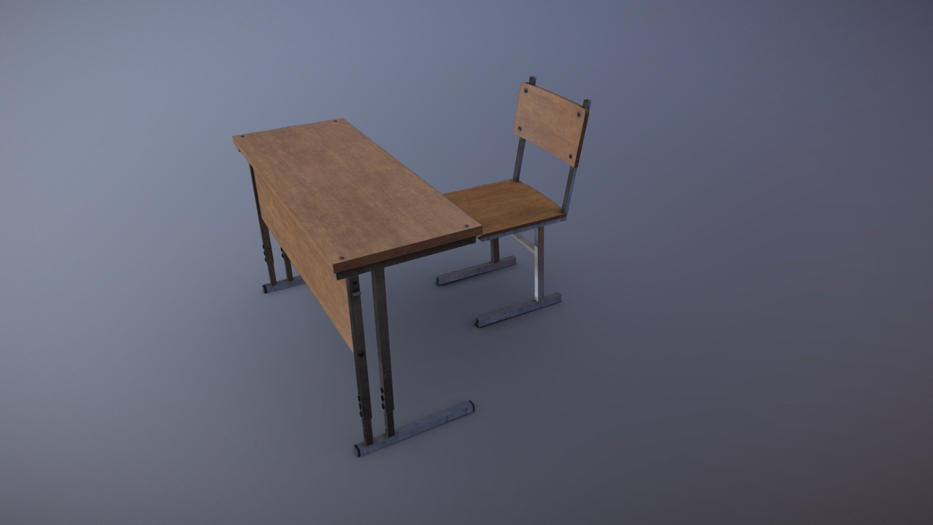 Making an anime scene, with cel shading and all simple textures, but made  this in the meantime with all the maps present - School desk and chair - 3D model by Sord (@alexandersord) 3d model