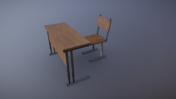 School desk and chair school, stool, kids, desk, materials, study, worn, furniture, table, oldschool, classroom, tris, teacher, highresolution, substancepainter, substance, low-poly, lowpoly, chair, 3dmodel, textured, anime, basic