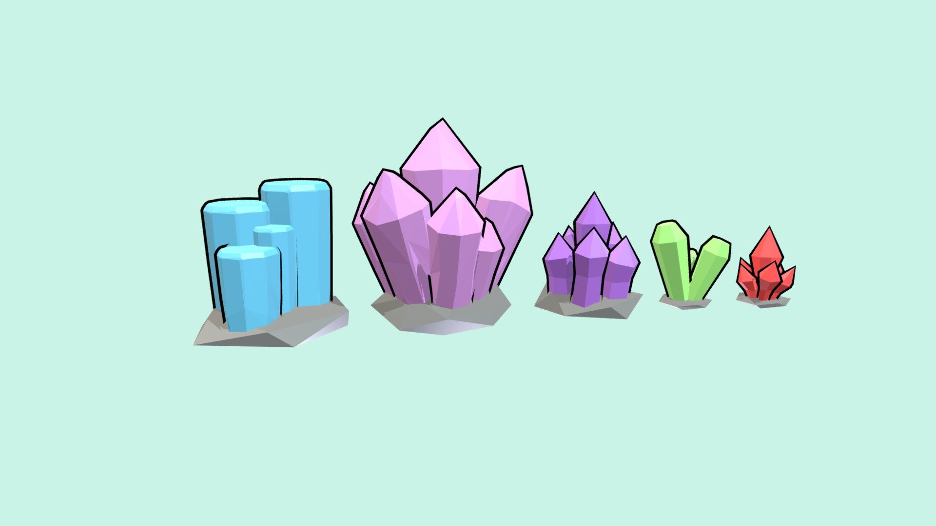 These are 5 lowpoly Crystals with a black outline ready to be used in your games! - Lowpoly Crystals - Download Free 3D model by Mongze 3d model