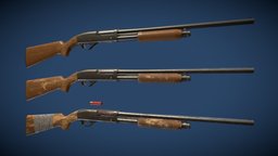 Shotgun Remington Model 31 in 3 types (Rigged) rifle, assets, prop, fps, new, firearm, arms, arsenal, props, old, ranged, game-ready, armament, double-barrel, double-barrel-shotgun, weapon, pbr, gameasset, shotgun, animated, gun, download, gameready