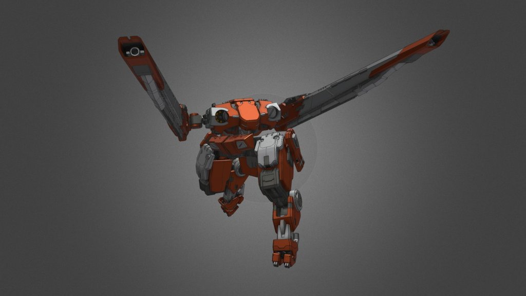Unit 2 of the combiner robot I made. A Mech Walker, it makes up the chest, hips, thighs, and back weapons - FK02-02 - 3D model by Illsteir 3d model