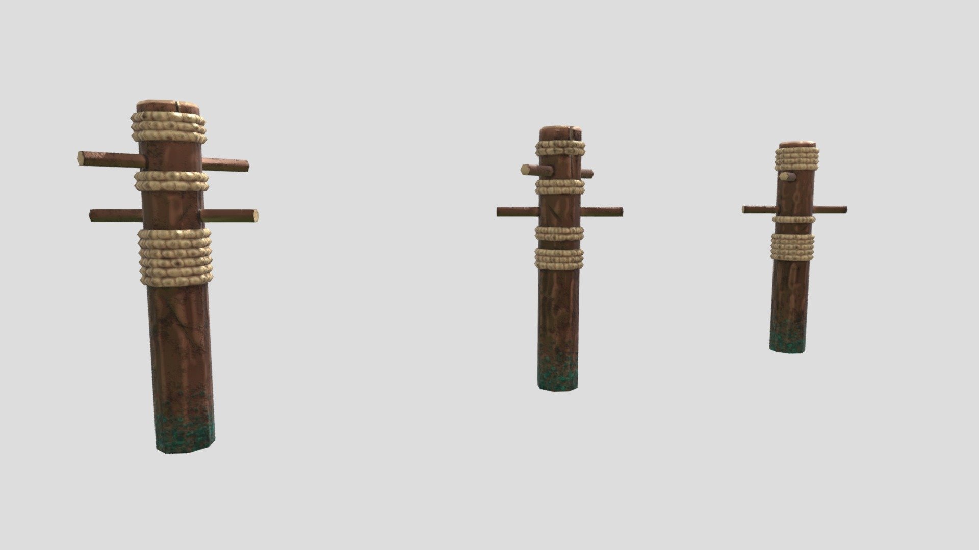 The sword training dummies for the training area in the elven starting village of a game project I'm working 3d model