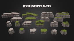 [FREE] Lowpoly Steppe Cliffs [Asset pack] rocks, natural, nature, mountains, cliffs, steppe, cartoon, lowpoly, free, stylized, modular, environment
