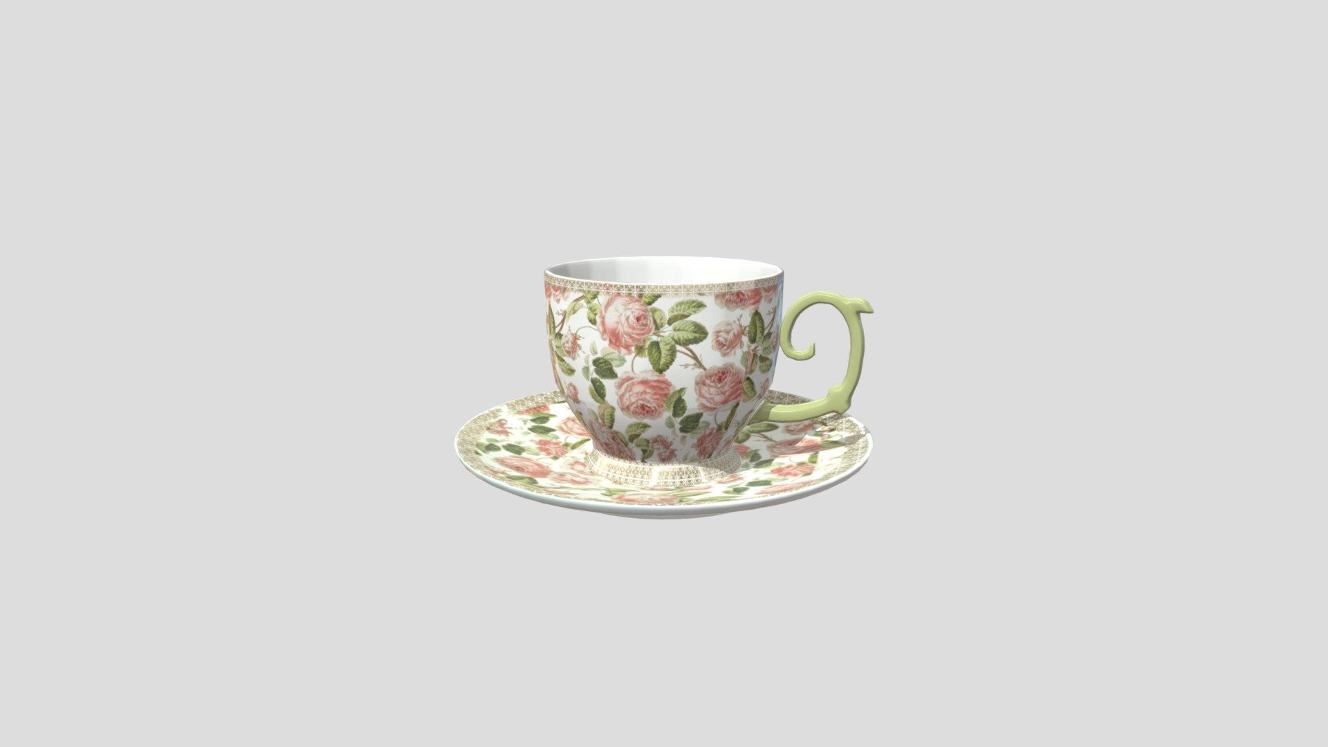 Cup and plate with rose print - Cup and plate - Download Free 3D model by dendromery 3d model