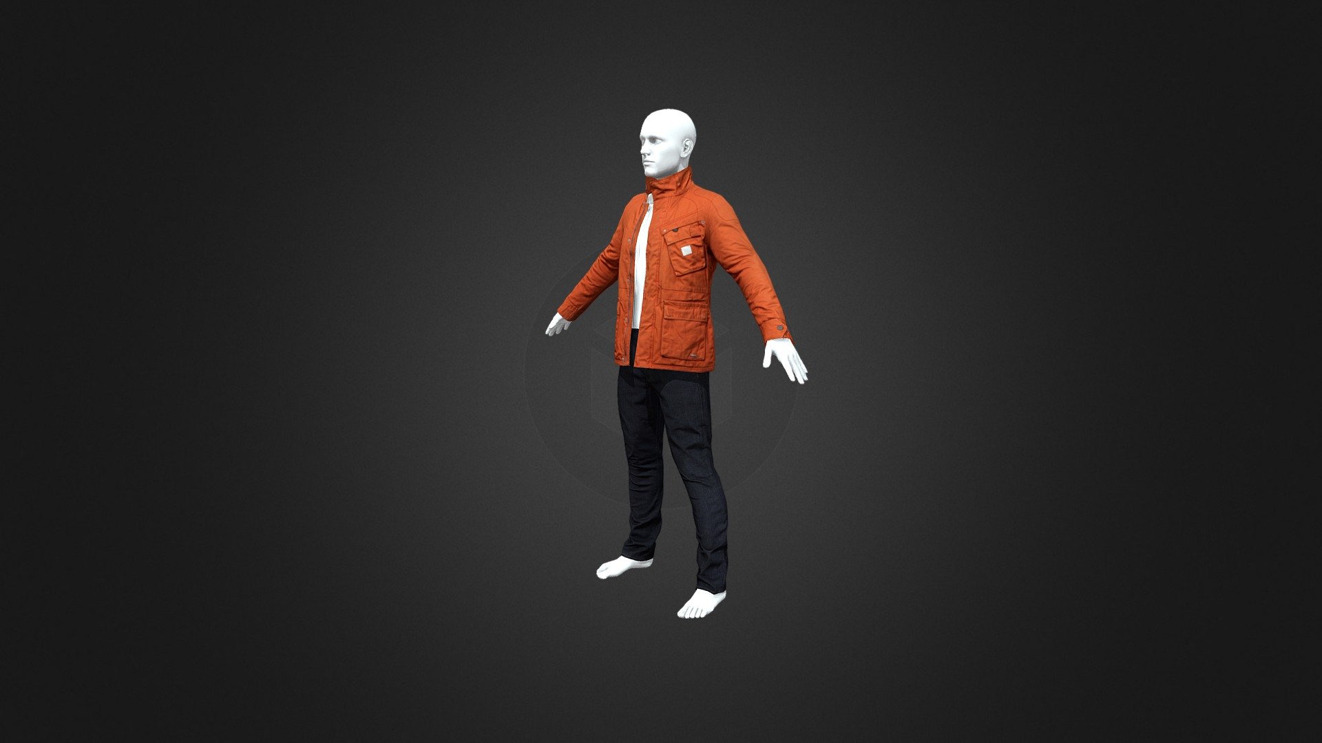 Can be arbitrarily matched

Out of the box（Topoed，UV，Rigged）

Game Ready（Unreal，Unity）

8K High Quality Texture（Diffuse，Normal）

Easy for Cloth Simulation

Easy to Edit（UV，Texture）

Please watch DEMO first：https://youtu.be/G1D4Glsus_8
 - Man Orange jacket + jeans - Buy Royalty Free 3D model by MetaClouth 3d model