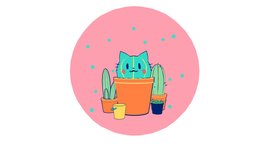 Catctus cat, cute, cactus, diorama, kawaii, illustration, pastel, handpainted, cartoon, lowpoly