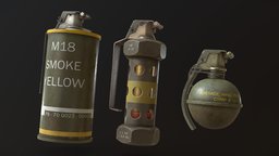 Tactical Grenades grenade, fragment, bomb, frag, stun, explosion, c4, explosive, sidearm, realistic, smoke, tactical, grenade-launcher, smokegrenade, grenade-weapons, throwable, stungrenade, militrary, weapon, asset, pbr, gameready, fraggrenade