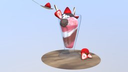 Ice Cream spoon, icecream, dessert, strawberry, sundae, highpoly