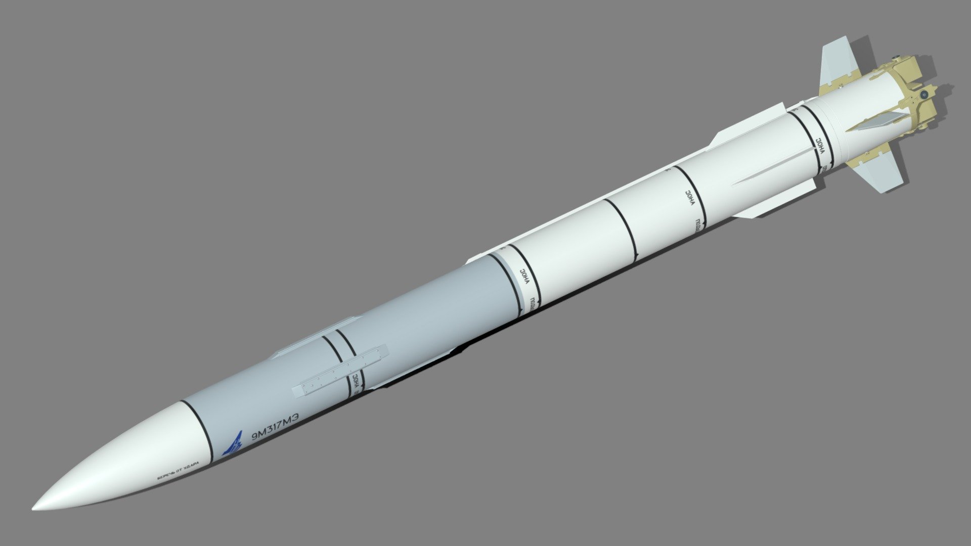9M317ME missile of Shtil-1 SAM system for 360 degree air defence of battle ships. Modelled by Selena3D 3d model