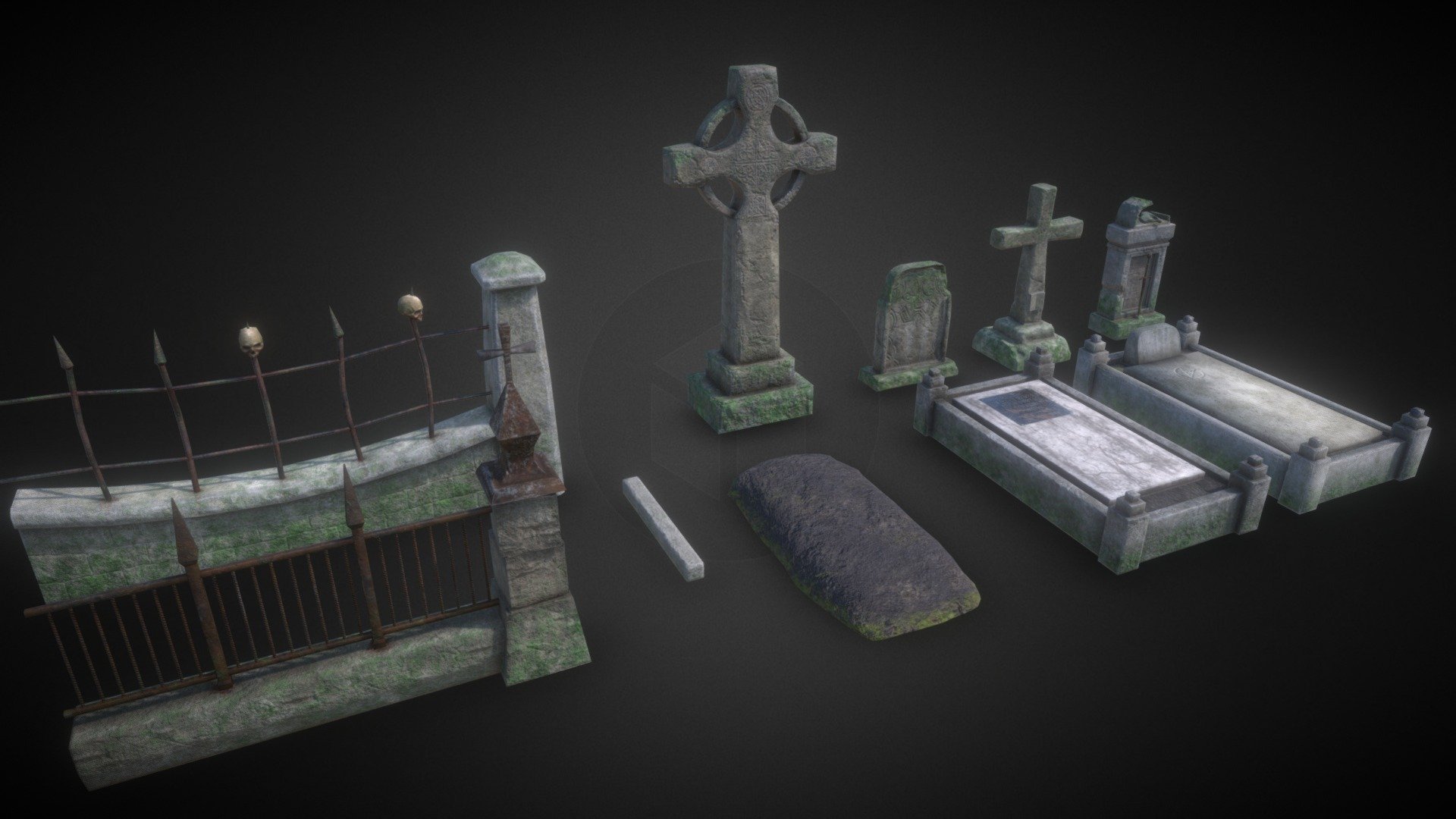 Set for combination of the base cemetery. You can get different variations. Good luck :)    - Asset Graveyard (The Darkest Red) - Download Free 3D model by KIFIR 3d model