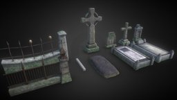 Asset Graveyard (The Darkest Red) medieval, cemetery, grave, sarcophagus, substancepainter, asset, game, 3dsmax, lowpoly