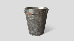 Galvanised Steel Bucket bucket, garden, metal, props, buckets, galvanized, pail, outdoor-furniture, baked-textures, galvanized-metal, lowpoly, steel
