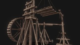 PBR Medieval Cranes wooden, french, medieval, historical, industry, machine, battle, launcher, thrower, tension, contraption, torsion, stone, wood, war, industrial, history