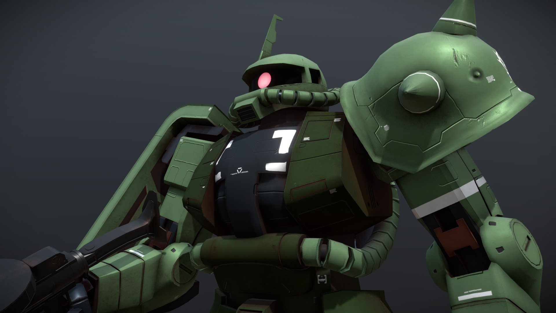 An upgraded version of my previous Zaku model - this time fully rigged with a new coat of paint, and the standard 120mm Machine Gun! I’m pretty much done with this project now, and it’s been a great time going from scratch to a fully textured, rigged, and animated model. I’ve learned so, so much from this project, and I can’t wait to do move onto the next 3d model