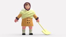 001311 winter street cleaner woman with shovel style, winter, people, clothes, miniatures, realistic, movie, woman, cleaner, character, 3dprint, art, model, street